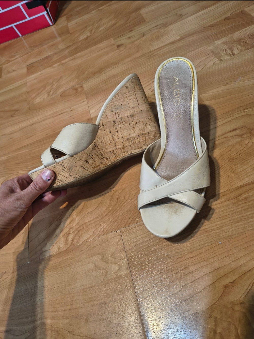 Aldo Cream Cork Wedge Slide Sandals